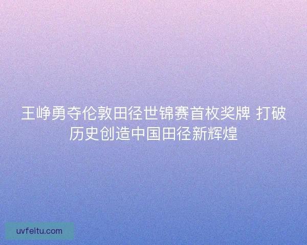 王峥勇夺伦敦田径世锦赛首枚奖牌 打破历史创造中国田径新辉煌